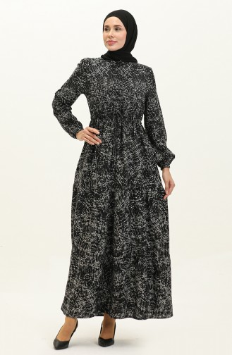 Patterned Viscose Dress 0138-03 Black white 0138-03