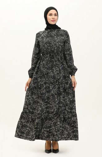 Patterned Viscose Dress 0138-03 Black white 0138-03