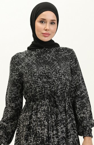 Patterned Viscose Dress 0138-03 Black white 0138-03