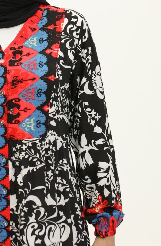 Robe Viscose à Motifs 0139-02 Noir Rouge 0139-02