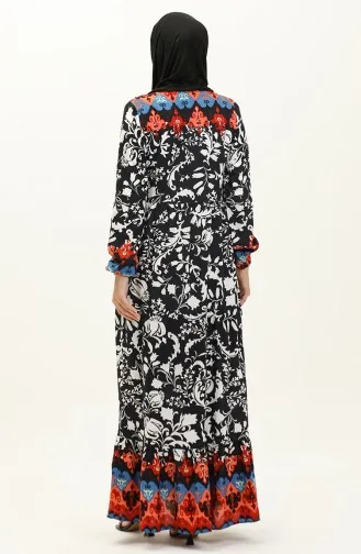 Patterned Viscose Dress 0139-04 Dark Blue Brick Red 0139-04