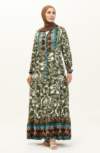 Patterned Viscose Dress 0139-05 Khaki Brown 0139-05