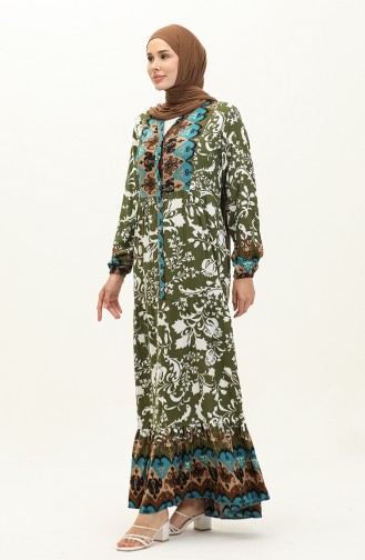 Patterned Viscose Dress 0139-05 Khaki Brown 0139-05