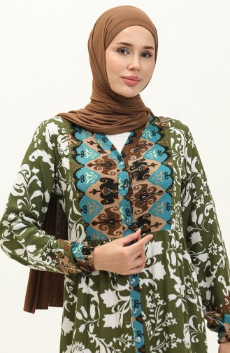 Patterned Viscose Dress 0139-05 Khaki Brown 0139-05