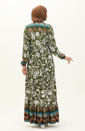 Patterned Viscose Dress 0139-05 Khaki Brown 0139-05