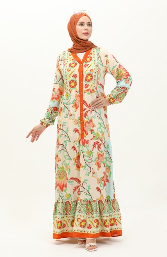 Floral Print Viscose Dress 0140-02 Orange 0140-02