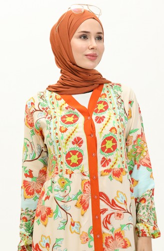 Floral Print Viscose Dress 0140-02 Orange 0140-02
