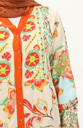 Floral Print Viscose Dress 0140-02 Orange 0140-02