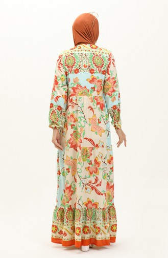 Floral Print Viscose Dress 0140-02 Orange 0140-02
