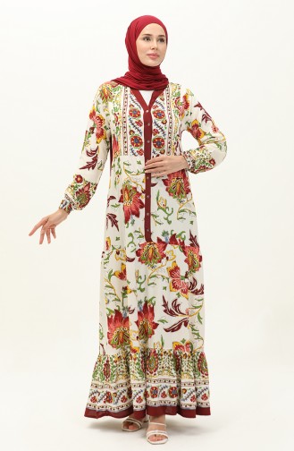 Çiçek Desenli Viskon Elbise 0140-04 Bordo