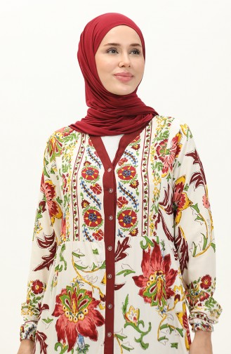 Çiçek Desenli Viskon Elbise 0140-04 Bordo