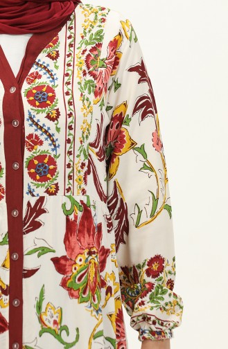 Çiçek Desenli Viskon Elbise 0140-04 Bordo