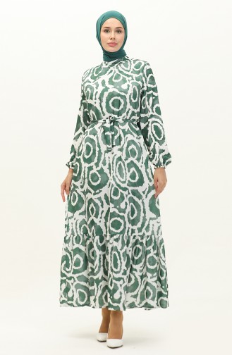 Gemustertes Kleid Mit Gürtel 0229-01 Khaki 0229-01