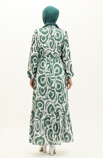 Gemustertes Kleid Mit Gürtel 0229-01 Khaki 0229-01
