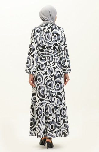 Patterned Belted Dress 0229-02 Black 0229-02