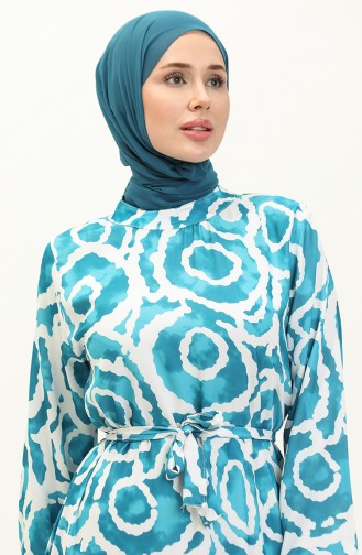 Patterned Belted Dress 0229-03 Turquoise 0229-03