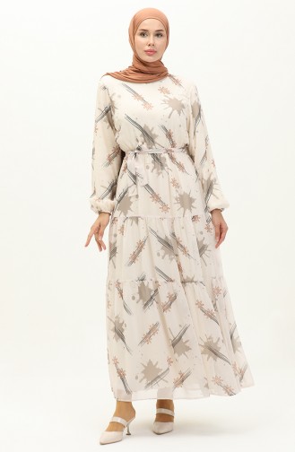 Gemustertes Chiffonkleid mit Gürtel 7006-13 Beige 7006-13