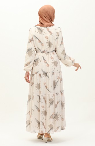 Gemustertes Chiffonkleid mit Gürtel 7006-13 Beige 7006-13