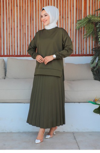 Pleated Skirt Sports Suit Khaki 2065MG.HAK