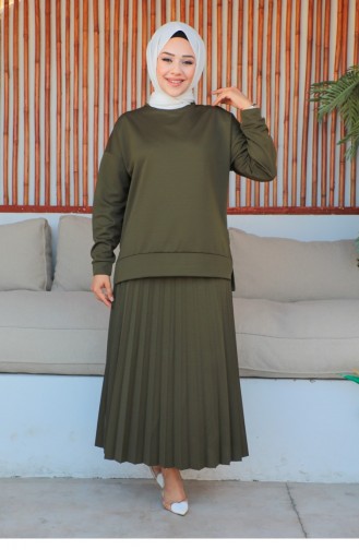 Pleated Skirt Sports Suit Khaki 2065MG.HAK