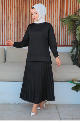 Pleated Skirt Sports Suit Black 2065MG.SYH