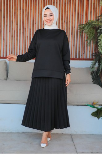 Pleated Skirt Sports Suit Black 2065MG.SYH