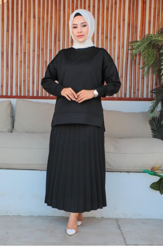 Pleated Skirt Sports Suit Black 2065MG.SYH