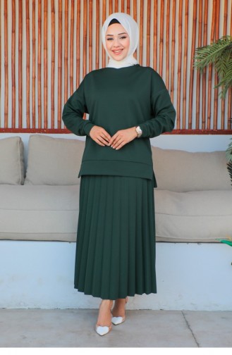 Costume De Sport Jupe Plissée Vert Émeraude 2065MG.ZMR