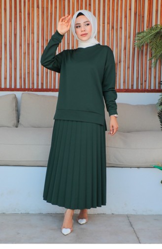 Costume De Sport Jupe Plissée Vert Émeraude 2065MG.ZMR