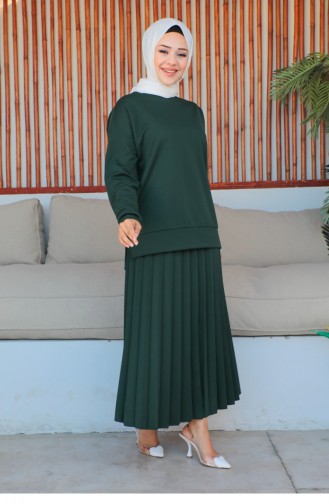 Costume De Sport Jupe Plissée Vert Émeraude 2065MG.ZMR