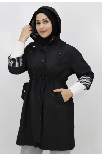 Medium Size Bondit Fabric Large Size Trench Coat 9004-01 Black 9004-01