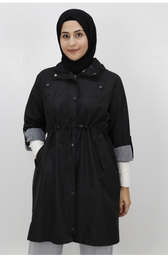 Medium Size Bondit Fabric Large Size Trench Coat 9004-01 Black 9004-01