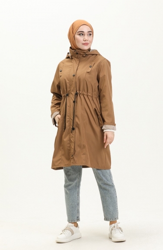 Trench Coat Grande Taille En Tissu Bondit Taille Moyenne 9004-03 Tan 9004-03