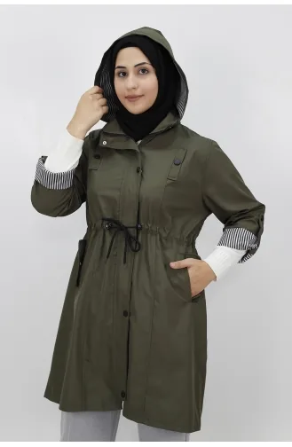 Orta Boy Bondit Kumaş Büyük Beden Trençkot 9004-05 Haki