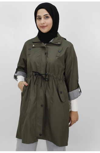 معطف من قماش بونديت بمقاسات متوسطة ومقاسات كبيرة 9004-05 لون كاكي 9004-05