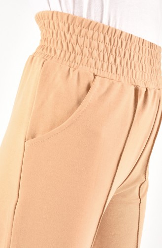 Uitlopende Broek Met Strepen En Gedetailleerde Pijpen 6003-04 Beige 6003-04