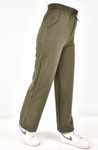 Pantalon Pantalon Large Taille Dentelle 6004-01 Khaki 6004-01