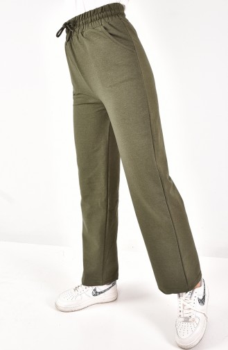 Laced Waist Wide Leg Sweatpants 6004-01 Khaki 6004-01