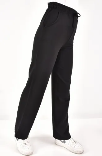 Wide Leg Sweatpants With Waist Lace 6004-02 Black 6004-02