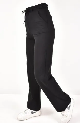 Wide Leg Sweatpants With Waist Lace 6004-02 Black 6004-02