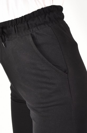 Pantalon De Jogging Large Avec Dentelle à La Taille 6004-02 Noir 6004-02