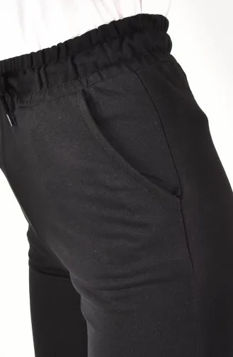 Wide Leg Sweatpants With Waist Lace 6004-02 Black 6004-02