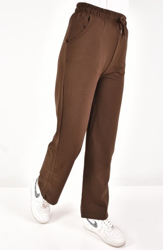 Pantalon De Jogging Large Avec Dentelle à La Taille 6004-04 Marron 6004-04