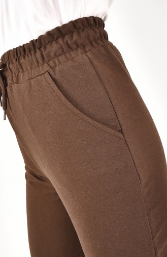 Pantalon De Jogging Large Avec Dentelle à La Taille 6004-04 Marron 6004-04