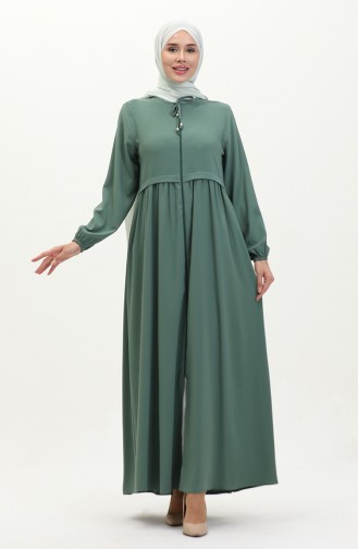 Pleated Zippered Abaya 4525-02 Green 4525-02