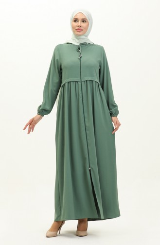 Pleated Zippered Abaya 4525-02 Green 4525-02