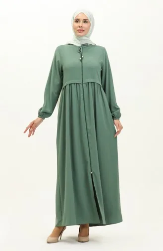 عباءة بتصميم طيات وسحاب 4525-02 لون أخضر 4525-02