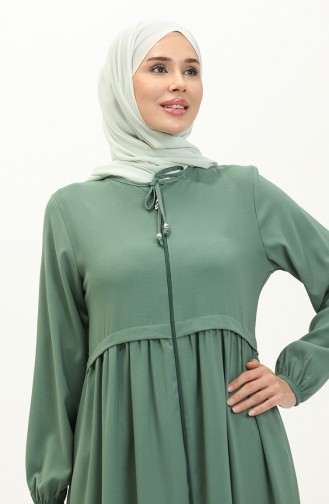 Pleated Zippered Abaya 4525-02 Green 4525-02