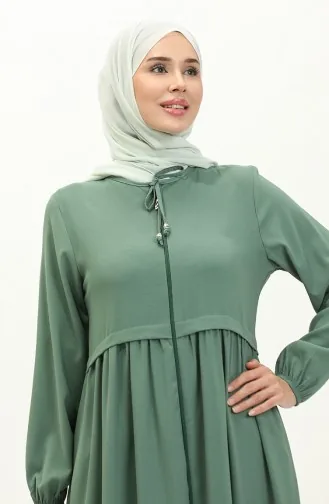 عباءة بتصميم طيات وسحاب 4525-02 لون أخضر 4525-02