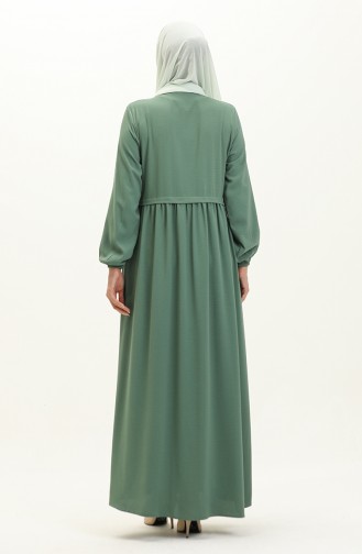 Abaya Plissée A Fermeture 4525-02 Vert 4525-02